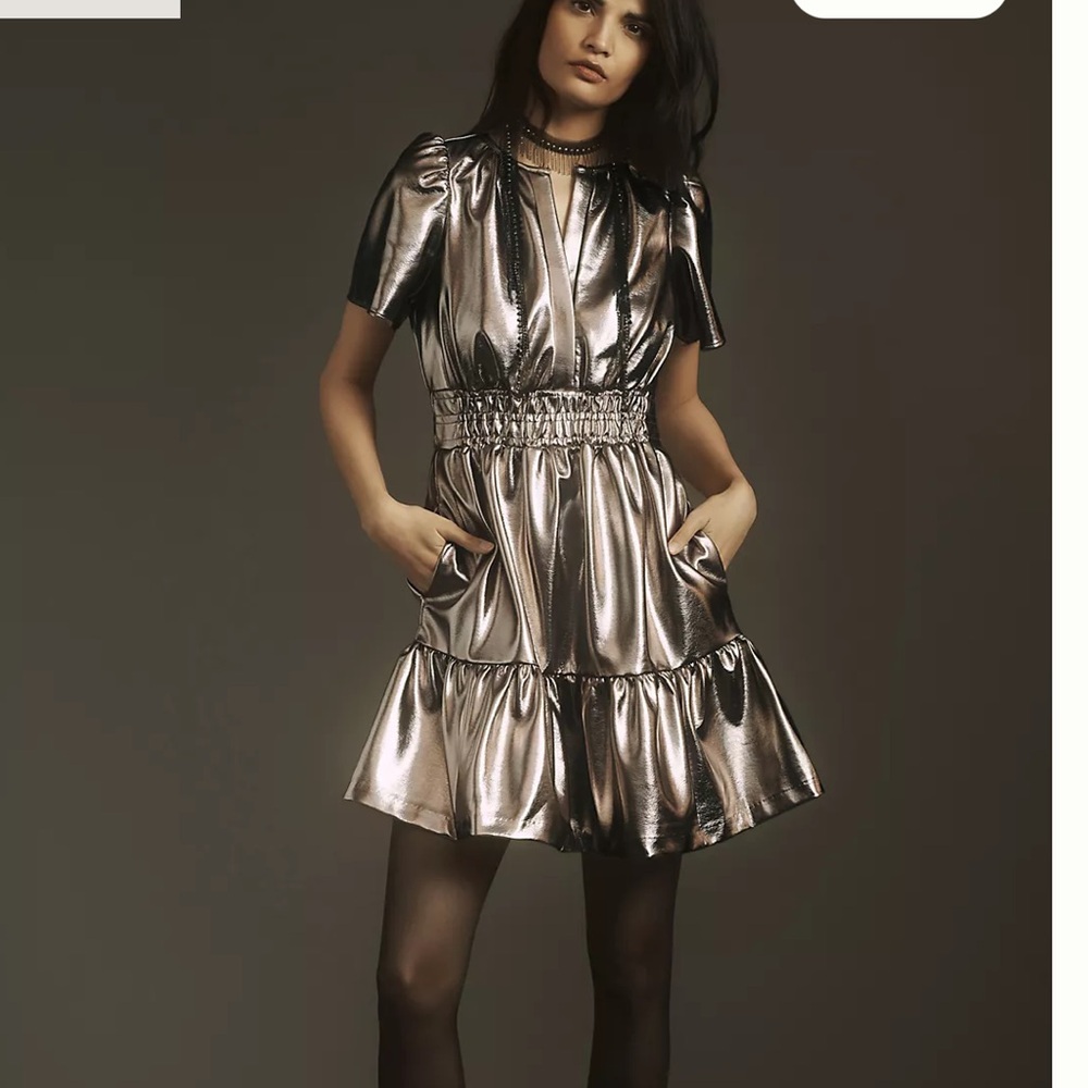 NWT Anthropologie Somerset Mini Dress Silver Size XXS Petite